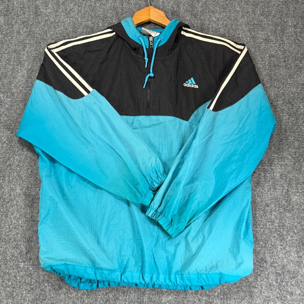 Vintage 90s Adidas Trefoil 1/4 Zip Windbreaker Men's Large Teal Black